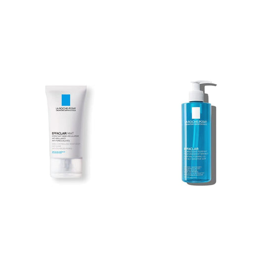 La Roche Posay Effaclar Mat Crema Facial Matificante para Piel Grasa, 40 ml + Effaclar Gel Purificante Gel Limpiador Facial para Piel Grasa, 400 ml