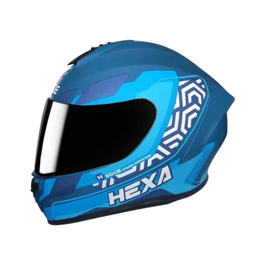 Casco Motocicleta Integral Marca - Edge - Frankie - Full Face - Certificado Dot - Moto Cascos de para Guantes Funda (Azul/Hexa, XL)