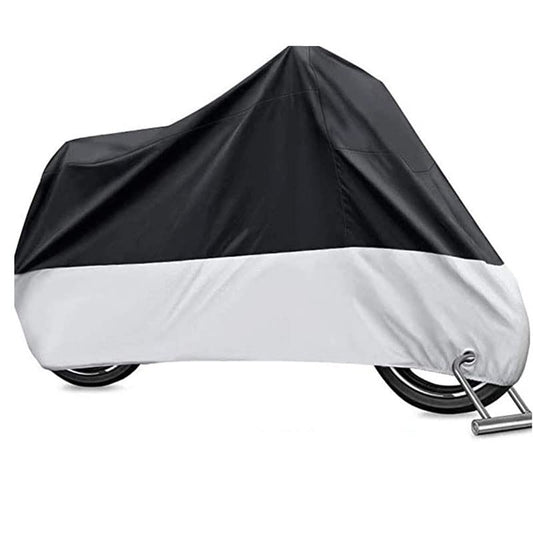 Funda para Motocicleta Impermeable Protector 190T - Polvo, Lluvia, escombros y Cubierta Resistente al Agua con protección UV para Motocicletas como Yamaha, Suzuki, Harley Honda(XXXL Negro y Plata)