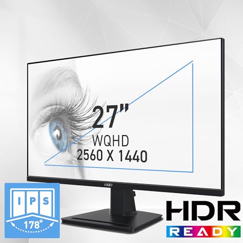 MSI PRO MP275Q Monitor de oficina WQHD de 27 pulgadas, panel IPS de 2560 x 1440, 100 Hz, visualización amigable con los ojos, altavoces integrados, inclinación ajustable - HDMI 2.0b, DP (1.2a)