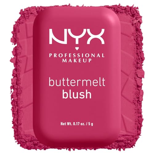 NYX Professional Makeup, Buttermelt Blush, Tono: Butta than Before (cereza). Rubor cremoso en polvo infusionado con manteca de karité, mango y almendras, hasta 12hrs de uso, no se desvanece, resistente a transferencias. Fórmula vegana.