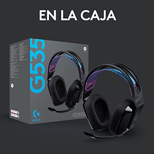 Logitech G535 Lightspeed Audífonos Inalámbricos para Gaming - Ligeros, Micrófono Volteable para silenciar, compatibles con PC, PS4, PS5, hasta 33 hrs de batería, Recargables USB - Negro