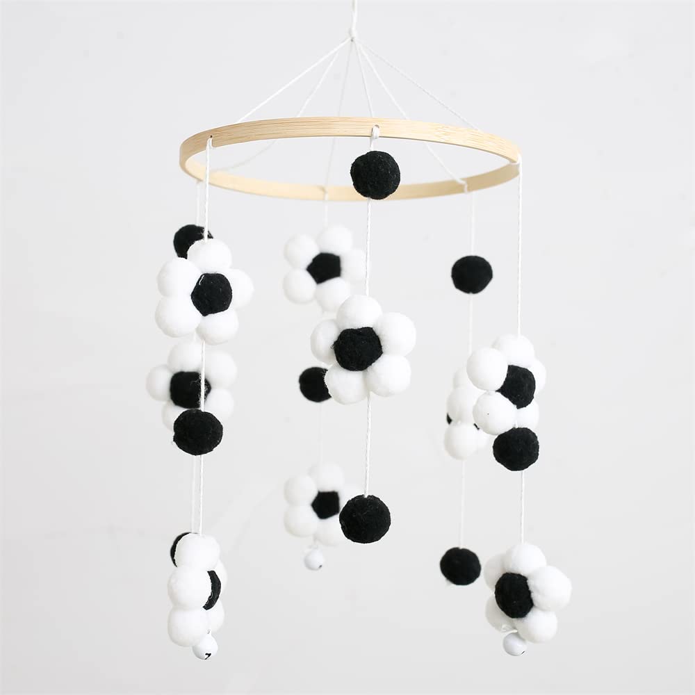 Móvil de bebé para cuna, moderno y bohemio para bebé, móvil de guardería para niña o niño, diseño de flores pequeñas, móvil de cuna para niños y niñas (blanco y negro)