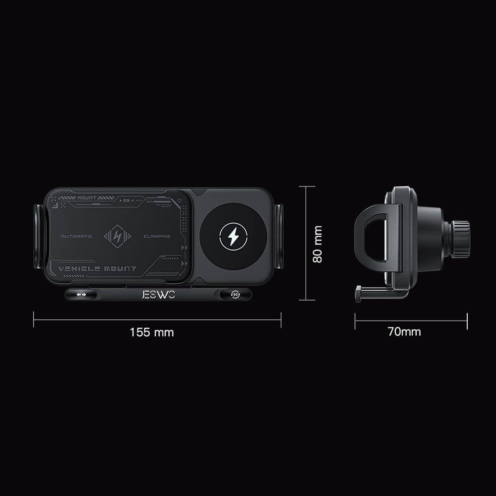 JESWO mag Safe Cargador Inalámbrico para Auto 15W, Soporte Celular Automóvil con Botón de Liberación y Botón de Giratorio 90°, Uso con Una Sola Mano para iPhone 16/15/14/13 Pro MAX, Galaxy S23 Ultra