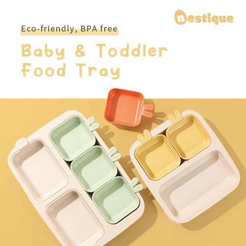 NESTIQUE Rabbit One Plate para bebés y niños pequeños, vajilla para niños sin BPA, diseño dividido, resistente al calor, apto para microondas y lavaplatos (azul cielo)