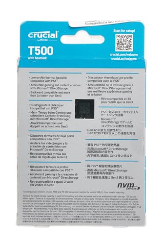 Crucial T500 1TB Gen4 NVMe M.2 SSD Interno para Juegos con disipador de Calor, hasta 7300 MB/s, Compatible con PlayStation 5 + 1mo Adobe CC Todas Las Aplicaciones - CT1000T500SSD5