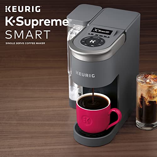 Keurig K-Supreme SMART - Cafetera de una sola porción con compatibilidad Wifi, 4 tamaños de cerveza y depósito extraíble de 66 onzas, compatible con Alexa, gris