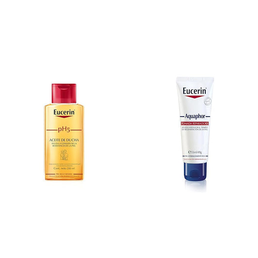 Eucerin Ph5 Aceite de Ducha para Piel Sensible o Seca, 200 ml + Aquaphor Loción Corporal Piel Extra Seca, 50ml