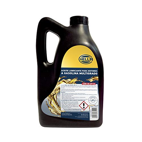 HELLA Aceite Para Motor A Gasolina 20W50 SL, 358277131, HMOSL-20W50, Garrafa de 5 litros, durabilidad de hasta 5.000 km, recomendado para autos livianos con alto kilometraje