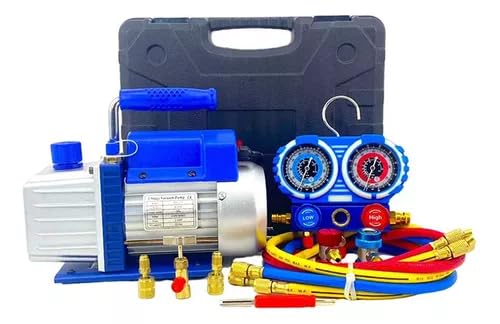 FIXITFAST 4cfm 1/3hp Bomba De Vacío + Manómetro R134a/r22/r410a/r404a Kit de refrigeración con Caja de transporte para HVAC A/C recarga y mantenimiento sin aceite azul
