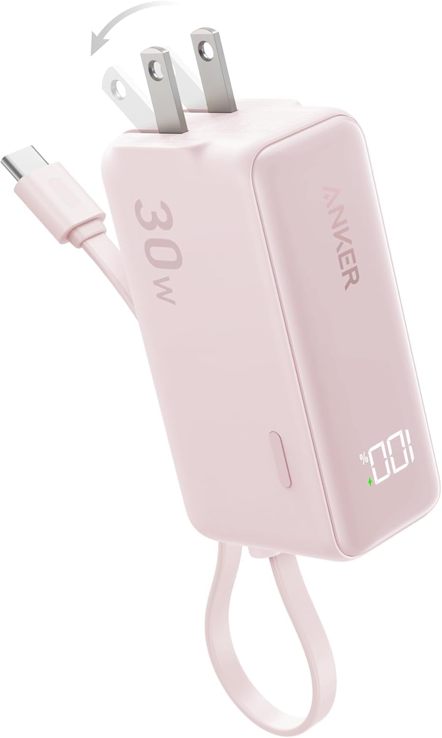 Power Bank Anker Negro 3 en 1 de 5,000 mAh con Cable USB-C y Enchufe Plegable para iPhone y Galaxy