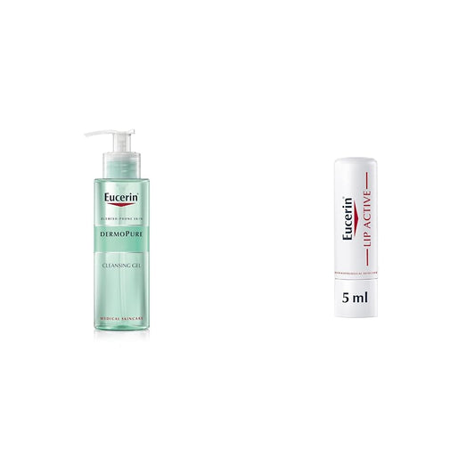 Eucerin Gel limpiador facial piel grasa imperfecciones, 400ml + Ph5 Bálsamo labial Protector de Labios FPS 20, 4.8 gramos