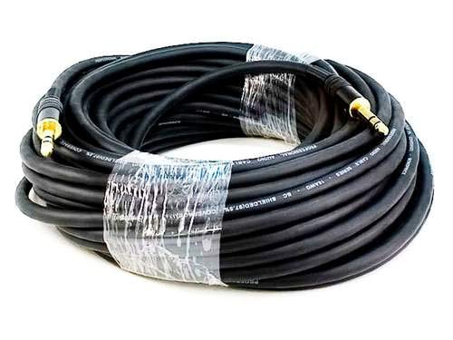 Cable Mono Premium de 1/4 Pulgadas TRS Premier Serie Negro con Chapado en Oro 16AWG de 50 Pies