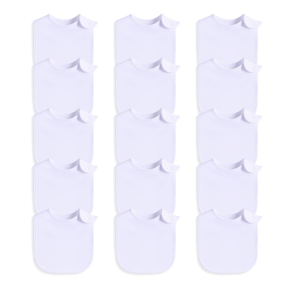 lazyrhino - Paquete de 8 baberos unisex ajustables con broches de presión ultra suaves y absorbentes para la dentición para niños y niñas (blanco-15 piezas)