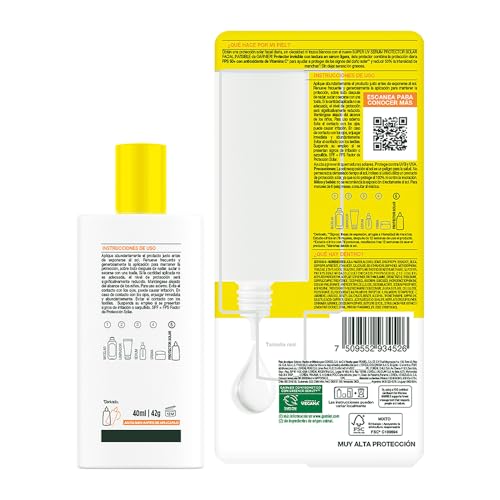 Garnier Super UV Protector Solar Facial Fluido Anti Oleosidad 40ml | Vitamina C, Textura Invisible