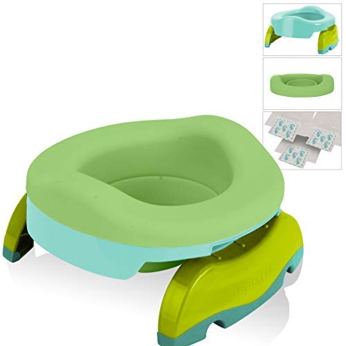 Potette Plus - Paquete económico para orinal: Kalencom Potette Plus portátil 2 en 1 y forro plegable reutilizable para uso doméstico (verde azulado/verde)