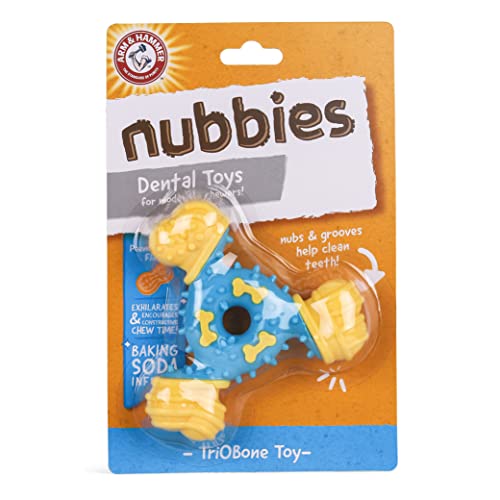 Arm & Hammer for Pets Nubbies TriBone Dog Dental Toy| Best Dog Chew Toy for Moderate Chewers | Dog Dental Toy Helps Reduce Plaque & Tartar | Peanut Butter Flavor Baking Soda