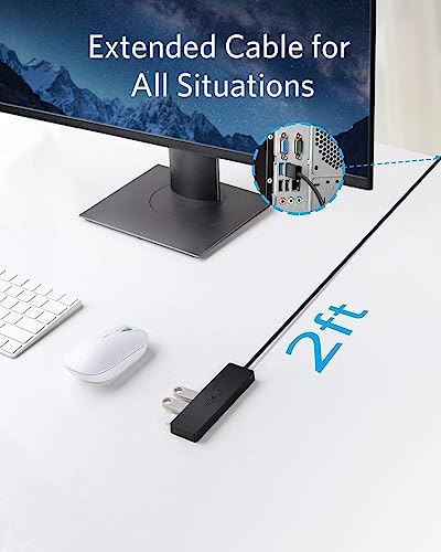 Hub USB 3.0 de 4 Puertos Anker Ultra Slim con Cable de 2 Pies para MacBook, Mac Pro, Mac Mini, iMac, Surface Pro, XPS, PC, Flash Drive y HDD Móvil