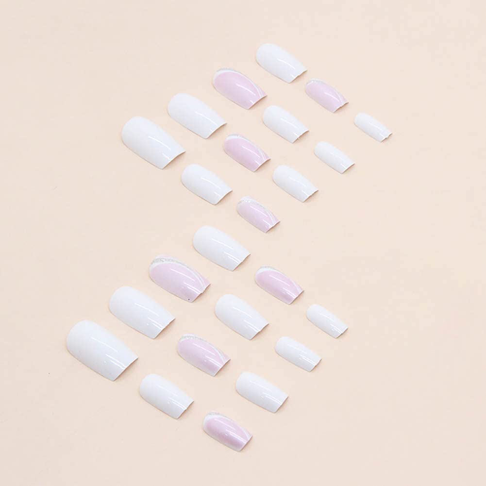 Lucoffeoi 24 Uñas Postizas De Presión, Diseño Mediano, 24 Uñas Acrílicas Redondas Y Cuadradas, Set De Uñas Adhesivas Con Pestañas Adhesivas Y Lima Para Uñas Para Mujeres, Niñas Y Niños.