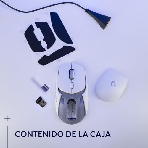 Logitech G309 Mouse inalámbrico Lightspeed para Juegos, Ligero, interruptores híbridos LIGHTFORCE, Sensor Hero 25K, 300+ Horas con una batería AA, 6 Botones programables, PC y Mac - Blanco
