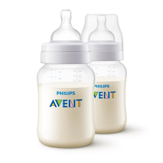 Biberón Philips Avent Anti-colic Transparente con Válvula Anticólicos Flujo 2 Lento 9 oz 260 ml 1 m+ 2 Piezas