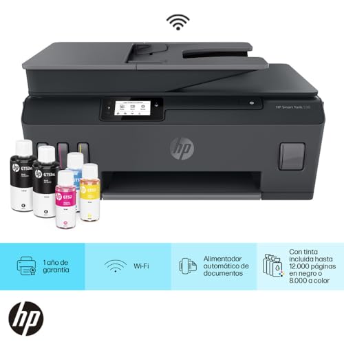 HP Impresora Multifuncional Smart Tank 530, Tinta Continua, Color, Wi-Fi, Dúplex (Doble Cara) Manual, ADF Alimentador Automático, Imprime desde HP Smart App, Impresión, Escaneo, Copiado (4SB24A)