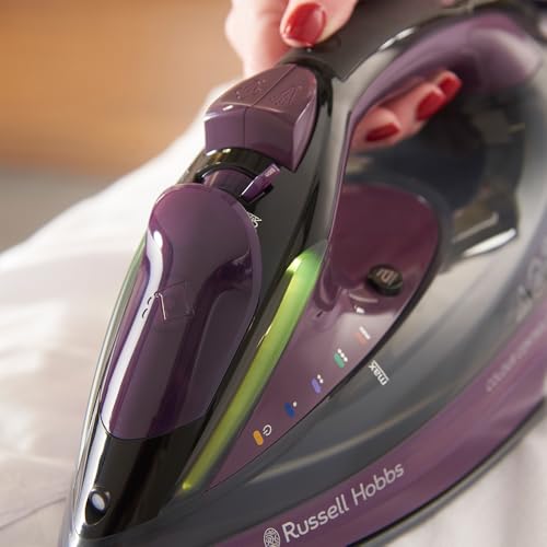 Russell Hobbs Plancha de vapor, suela antiadherente de cerámica, 195 g, vapor variable de 50 g, depósito de agua de 380 ml, autolimpieza, función antical y antigoteo, luz de control de color, 2800 W,