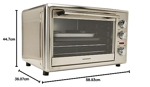 Hamilton Beach 31103D Horno con Convección y Rosticero de 32 litros Doble Parrilla, Color Negro y Acero.