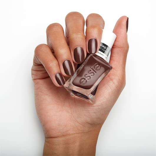 Essie gel couture long-lasting nail polish, pattern play collection, brown longwear nail polish with purple and blue undertone, all checked out, 0.46 fl oz
