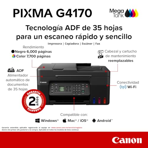 Canon Impresora Multifuncional Inalámbrica MegaTank G4170