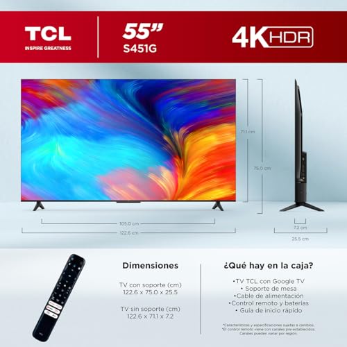 Televisión TCL 55 Pulgadas 4K UHD Google TV Modelo 55S451G