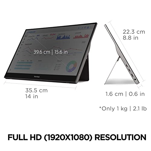Monitor Ultra Portátil Viewsonic Negro Visualización Táctil 15.6" 1080p Ojos Cuidados y Soporte Integrado