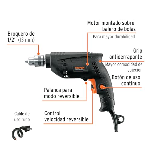 Truper TAL-3/8N2, Taladro 3/8" 450 W industrial 127 V/ 60 HZ