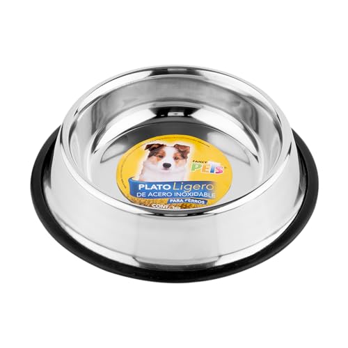 Fancy Pets Plato de Acero Inoxidable Ligero Antiderrapante para Perro con 32 Onzas o 907 Gramos