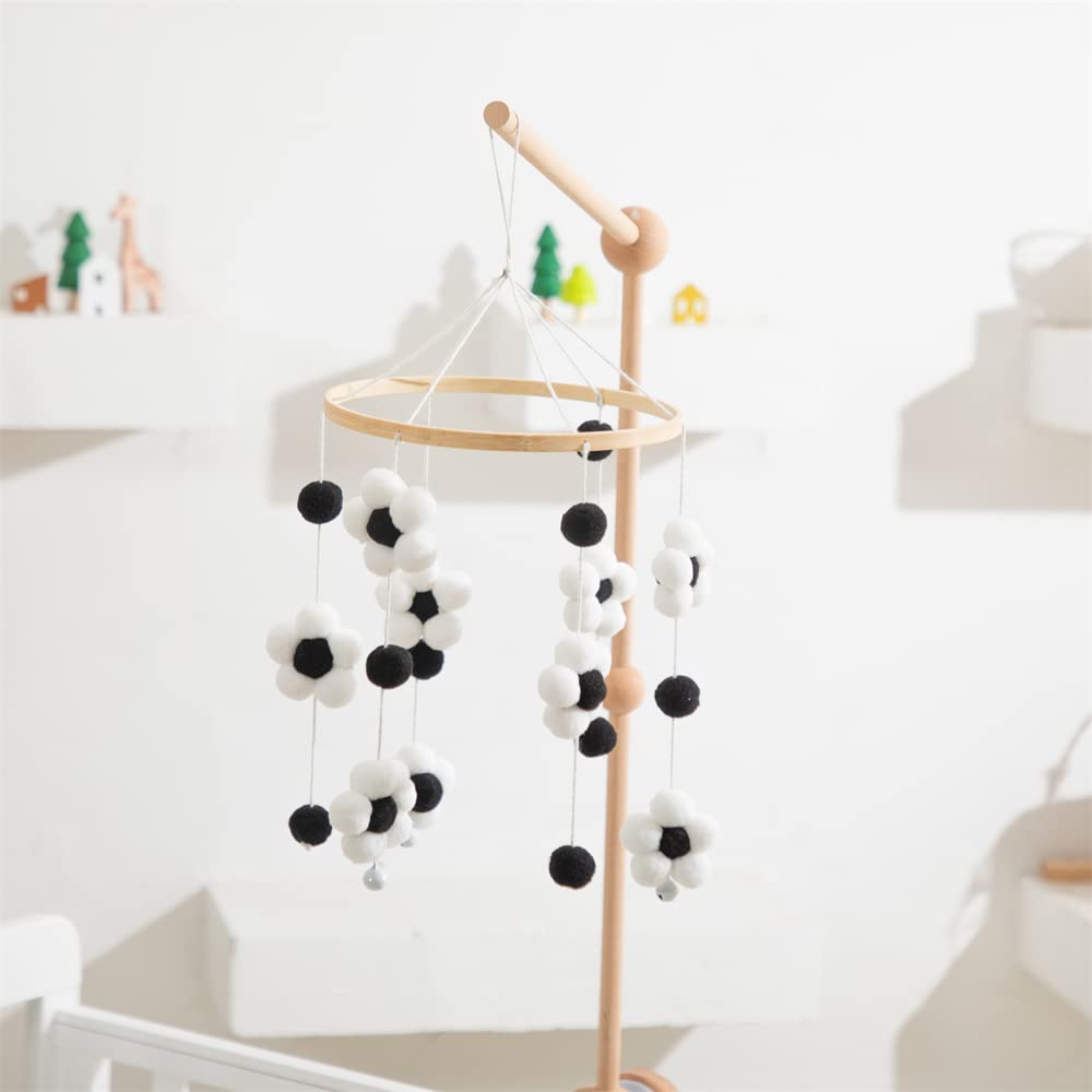 Móvil de bebé para cuna, moderno y bohemio para bebé, móvil de guardería para niña o niño, diseño de flores pequeñas, móvil de cuna para niños y niñas (blanco y negro)