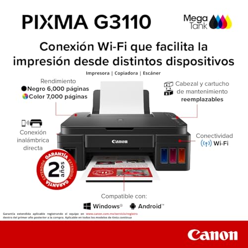 Canon Multifuncional de Inyección de Tinta Continua G3110