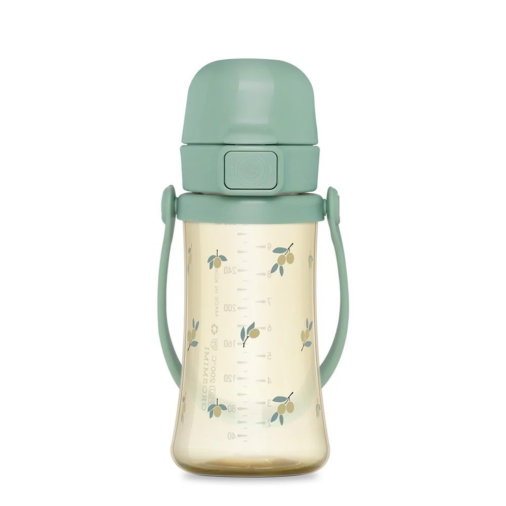 GROSMIMI - Vaso de agua de flujo lento para niños pequeños, sin BPA, 10 onzas (PPSU, oliva)