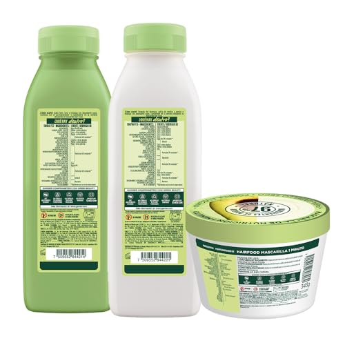 Kit Garnier Fructis Hair Food Aguacate Rutina Completa Nutrición para cabello seco: Shampoo, acondicionador y mascarilla, 3 piezas
