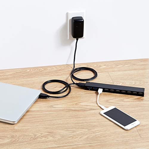 Amazon Basics - Hub USB 3.0 de 10 puertos con adaptador de CA, negro