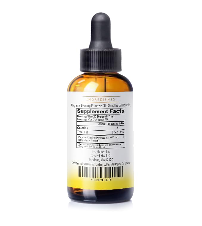 Nuvia Organics Aceite de onagra de noche, certificado USDA 100% puro prensado en frío, extracción sin disolventes; 1 oz