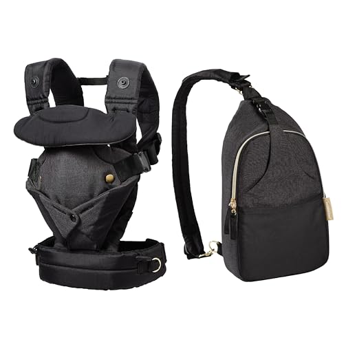 Infantino - Portabebés convertible 4 en 1 y bolsa de pañales cruzada, portabebés Grow-with-Me con bolsa de pañales cruzada, color negro y dorado, juego de 2 piezas