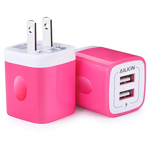 Cargador de pared USB, Ailkin 2-Pack 2.1A universal de alta velocidad adaptador de viaje para iPhone 7/7 Plus, iPhone 6/6plus, Samsung Galaxy S7/S6, Sony, Motorola, HTC, LG Android Tablets y más, 06-Rose