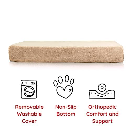 Cama para perro ortopédica de Memory Foam de 10 cm Brindle: cubierta de velvetón extraíble con lino impermeable, tamaño mediano, color caqui, 86 x 56 cm