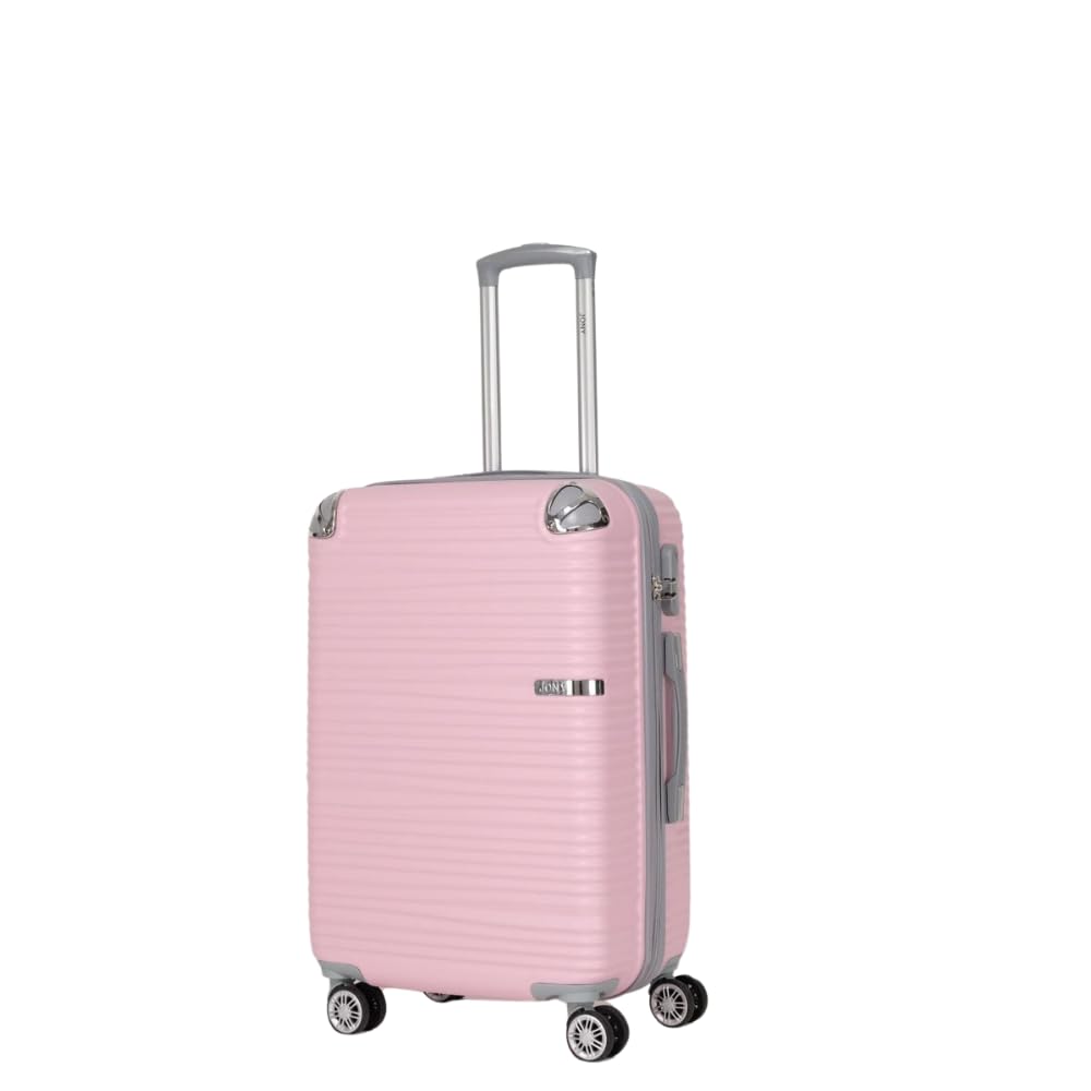 Maleta de Mano JONY Carry On Rigida Resistente Ruedas Giratorias 360 Mango Expandible ABS Candado de Seguridad (rosa rayado)