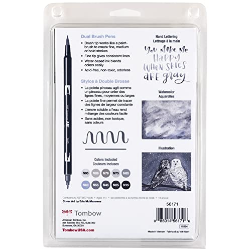 Rotuladores Artísticos Tombow Escala de Grises Doble Pincel Paquete de 10