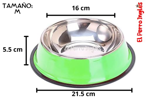 El Perro Inglés Plato de Acero Inoxidable para Mascotas, Diferentes Colores, Excelente Calidad. (Verde, M (24 oz))