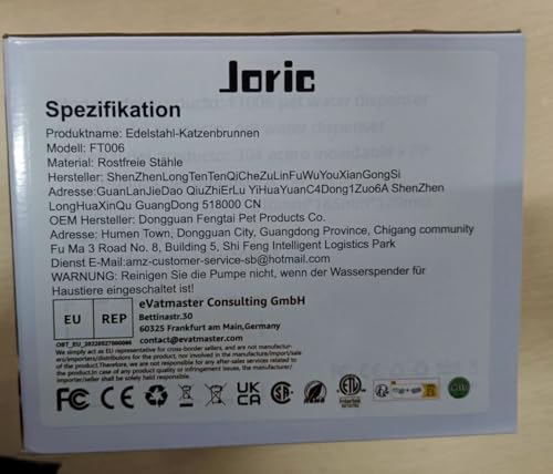 Fuente de Agua para Mascotas Joric Acero Inoxidable Dispensador Automático 2.5 l Super Silencioso para Gatos