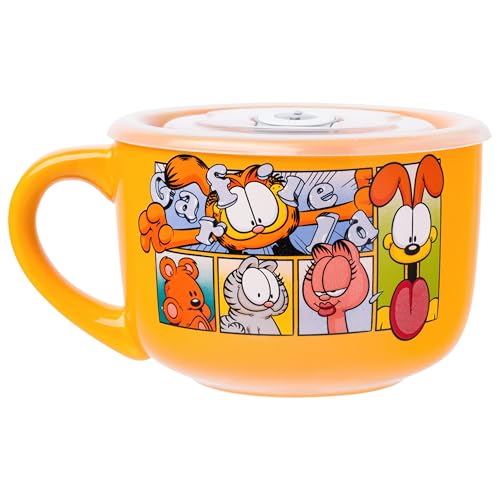 Taza de Sopa Silver Buffalo Garfield Ventilada Blanca con Tapa de Cerámica
