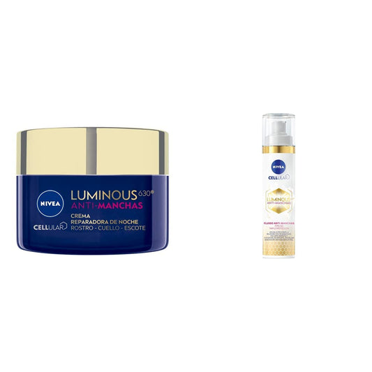 NIVEA Cellular Luminous630 Anti - Manchas Crema Reparadora de Noche para Mujer (50 ml) + Cellular LUMINOUS630 Anti - manchas Fluido Facial Aclarador de Piel Protección Solar FPS50 (40 ml)