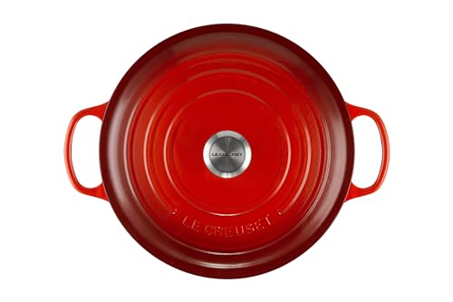 Le Creuset Signature - Horno holandés redondo esmaltado de hierro fundido, 9 cuartos de galón, Cerise